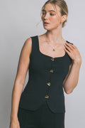 ..0820 Heart Neck Golden Button Up Top SI-28517
