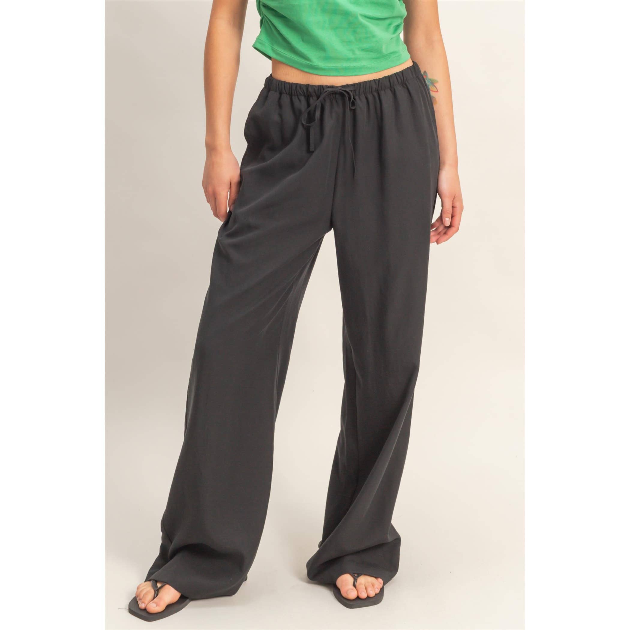Lyocell Linen Elastic Waist Straight Leg Pants