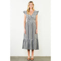 Ruffle Sleeves Gingham Pattern Midi Dress