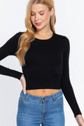 ..SI-21314 Fitted Long Slv Rib Crop Knit Top
