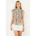 Flutter Sleeve Print Button Up Top