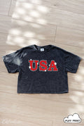USA Puff Cropped Mineral Graphic Top