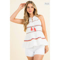 /Size Xl/ Poplin Halter Embroidered Tassel Tie Top