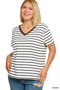 0223 Plus Striped V Neck T Shirt SI-29525