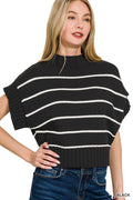 1218 Striped Cropped Mock Neck Sweater SI-27682