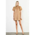 Puff Sleeve Button Up Suede Dress