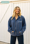 Custom Embroidered Mineral  Zipper Hooded Pullover