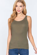 ....SC110429 Olv-Olive Green Slim Fit Layering Ribbed Tank w/ Lace Detail
