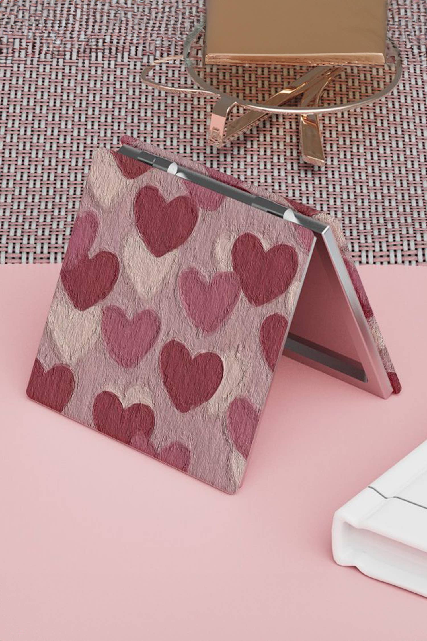 Heart Print Double-Sided Folding Portable Square Mini Mirror