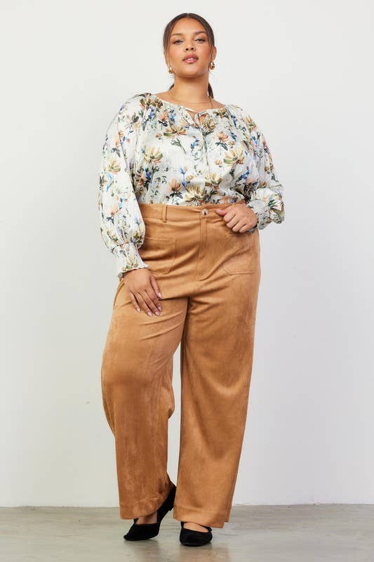 Plus Size Faux Suede Wide Leg Pants