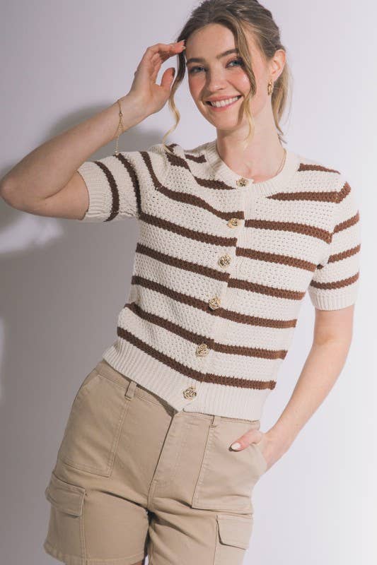 ...0130 Striped Short Sleeve Knit Cardigan SI-29457