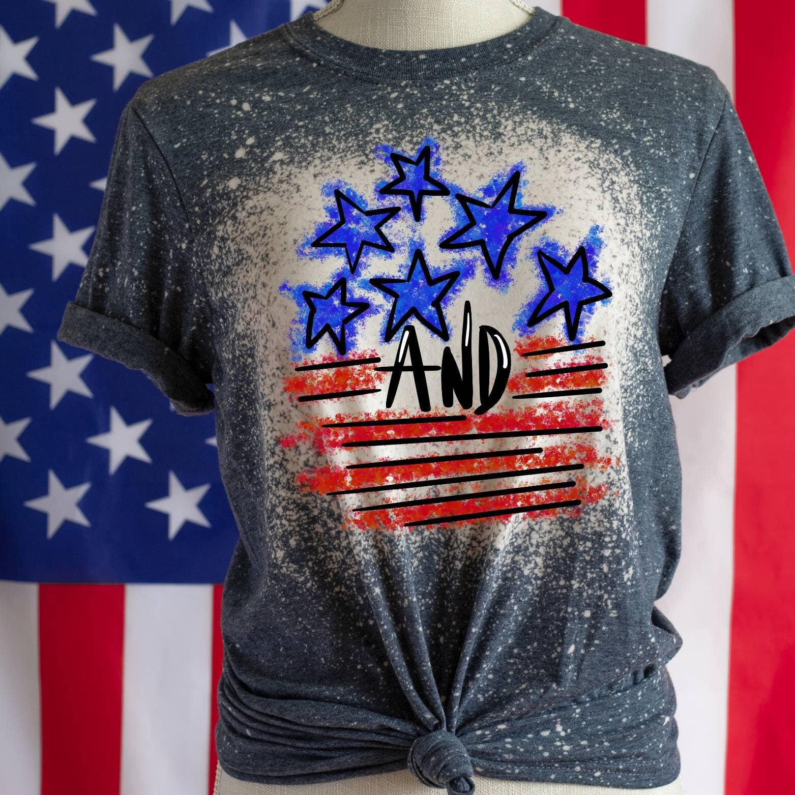 Stars and Stripes Bleached T-Shirt - Fourth of July Retro Te
