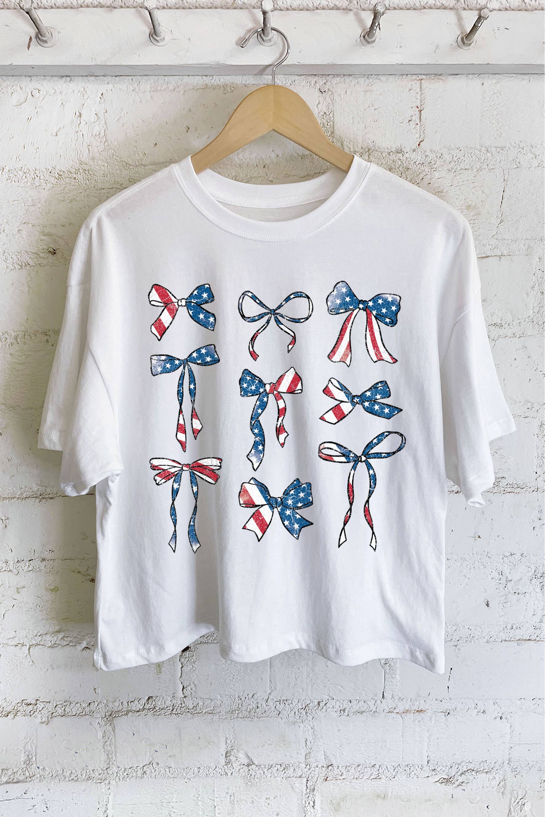 America Flag Coquettes Bow Graphic Long Crop Top