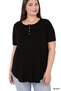 0225 Plus Short Sleeve Button Down Top SI-23231