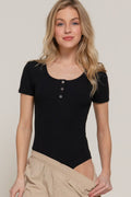.0616 Short Sleeve Snap Button Rib Bodysuit SI-28136
