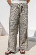 Retro Leopard Print Side Stripe Drawstring Loose Jeans