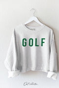 Golf Mid Length Cropped Graphic Fleece Pullover Relaxed Fit.
