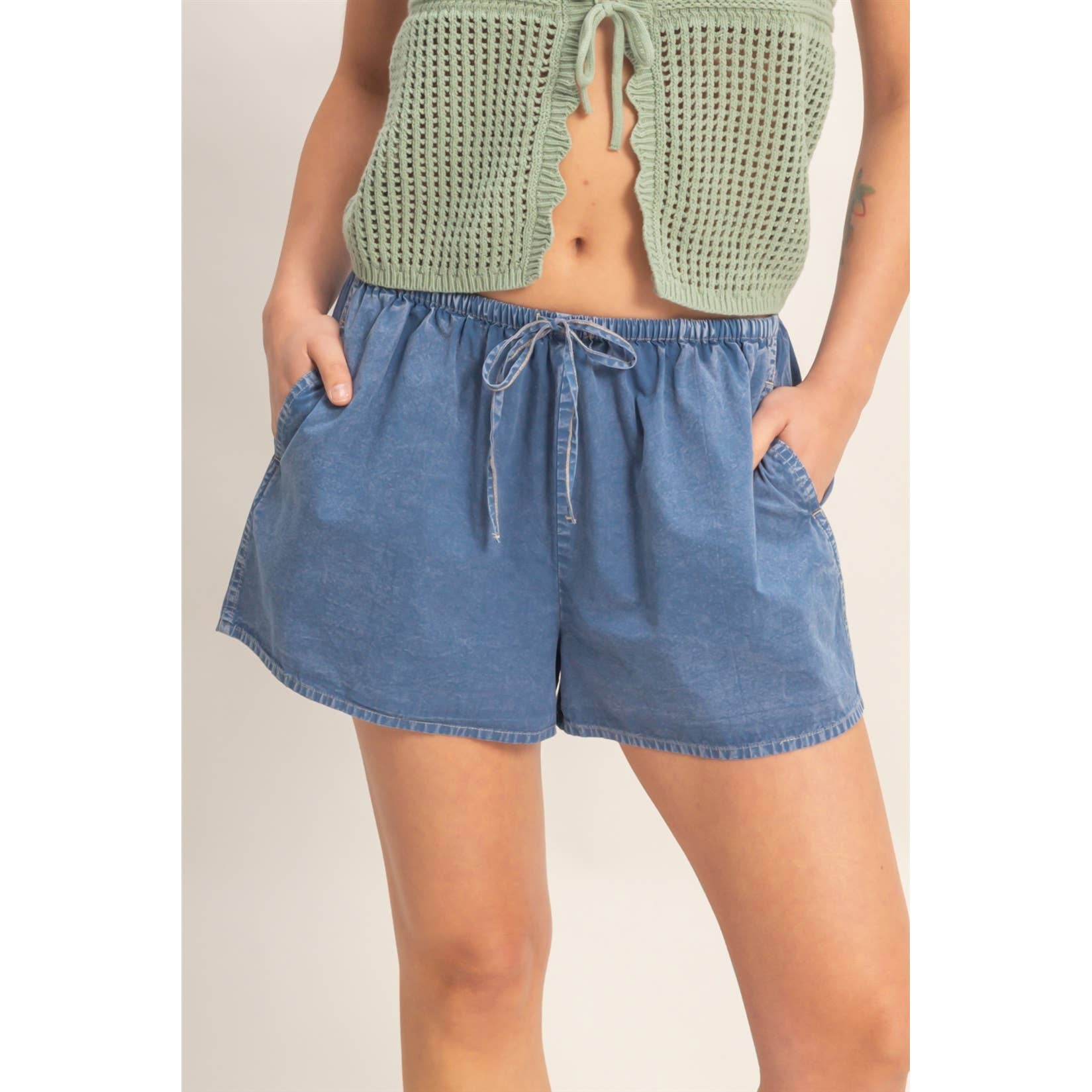 Washed Drawstring Shorts
