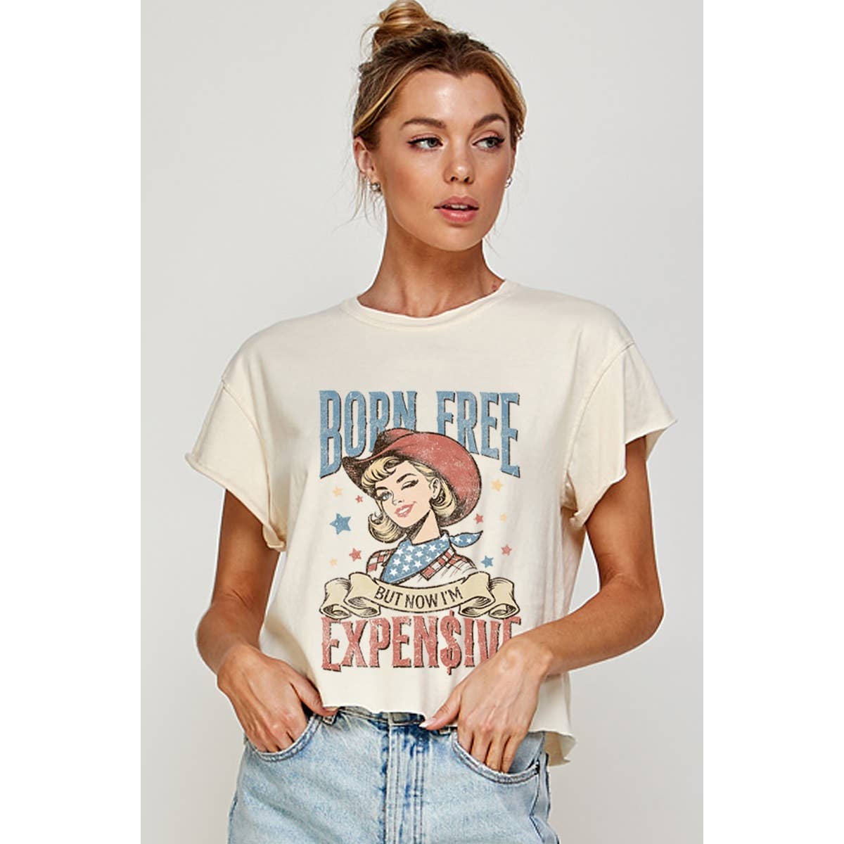 Born Free  But Now I Am Expenship Vintage Graphic Crop Top