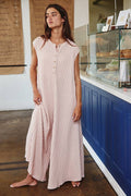 R5120AB Textured Wide Leg Button-Up Loose Fit Jumpsuit