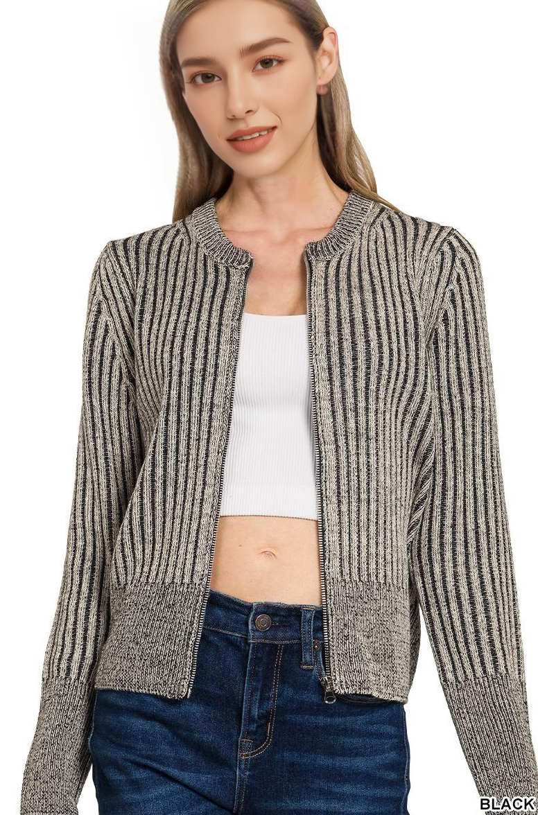 1010 Two Tone Zip Up Sweater Cardigan SI-28342