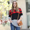 ....Buffalo Plaid Stripe Color Block Splicing Top