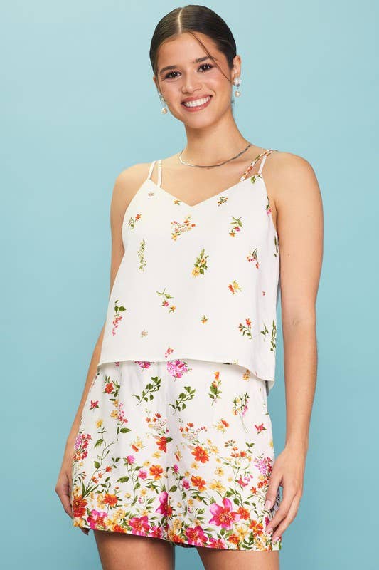 Sleeveless Floral Print Double Strap Tank Top