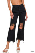 '._ Distressed Knee Flare Crop High Waisted Pants