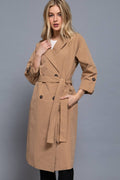 0913 Long Sleeve V Neck Lapel Collar Trench Coat SI-28296