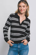 0913 Collared Long Sleeve Stripe Sweater SI-28266