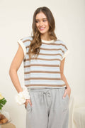 Multi-Color Stripe Crewneck Sleeveless Knit Top