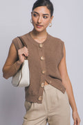 , 0116 Round-Neck Knit Vest W/Shell Buttons SI-29368