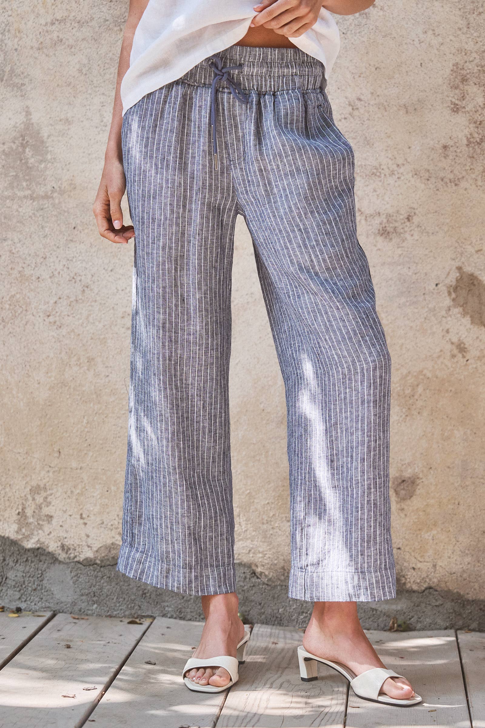 Linen Wide-Leg Drawstring Pants