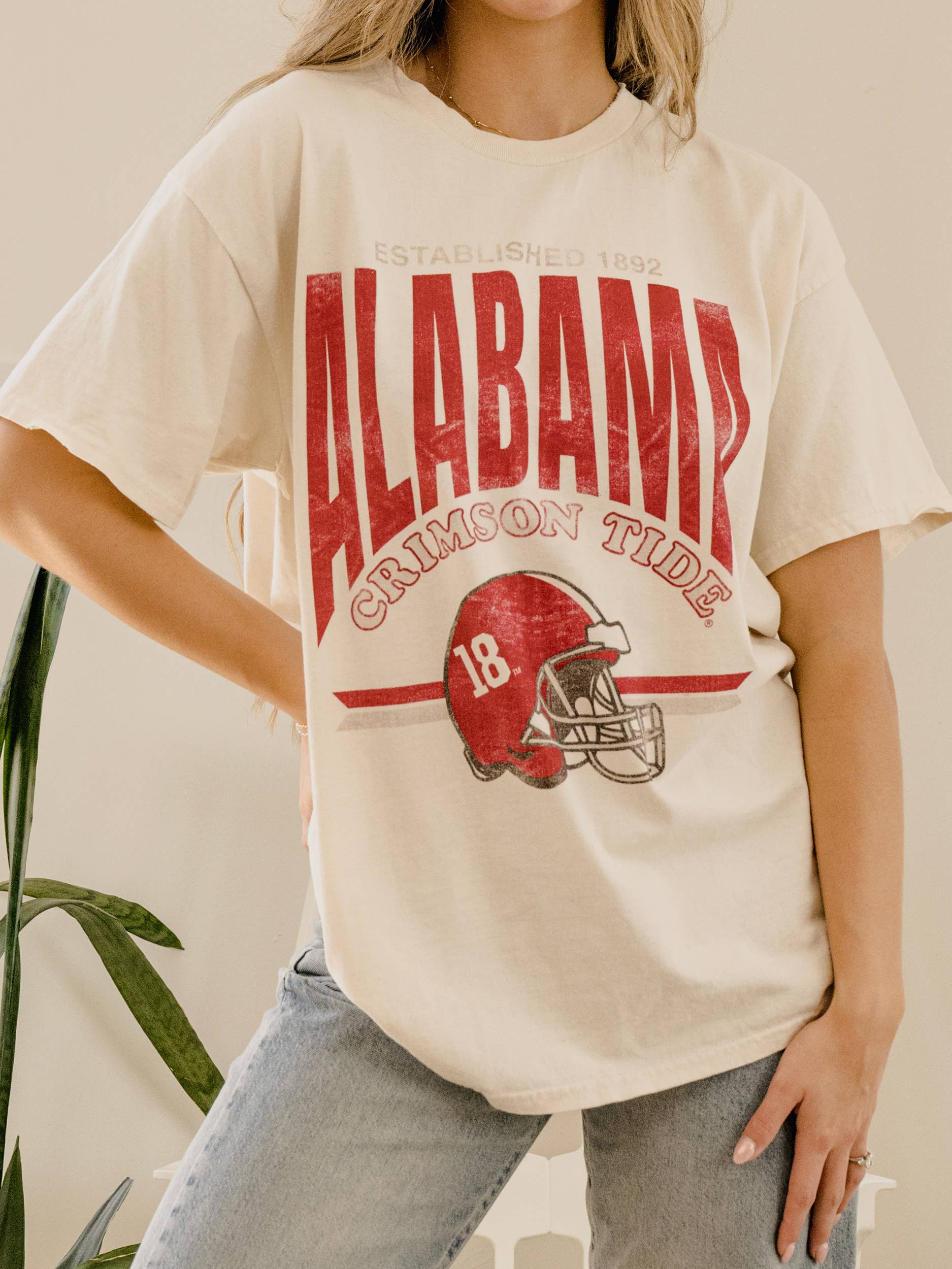 Bama Crimson Tide Established Helmet Off White Thrifted Tee