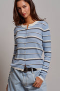Striped Button-Front Lightweight Knit Cardigan