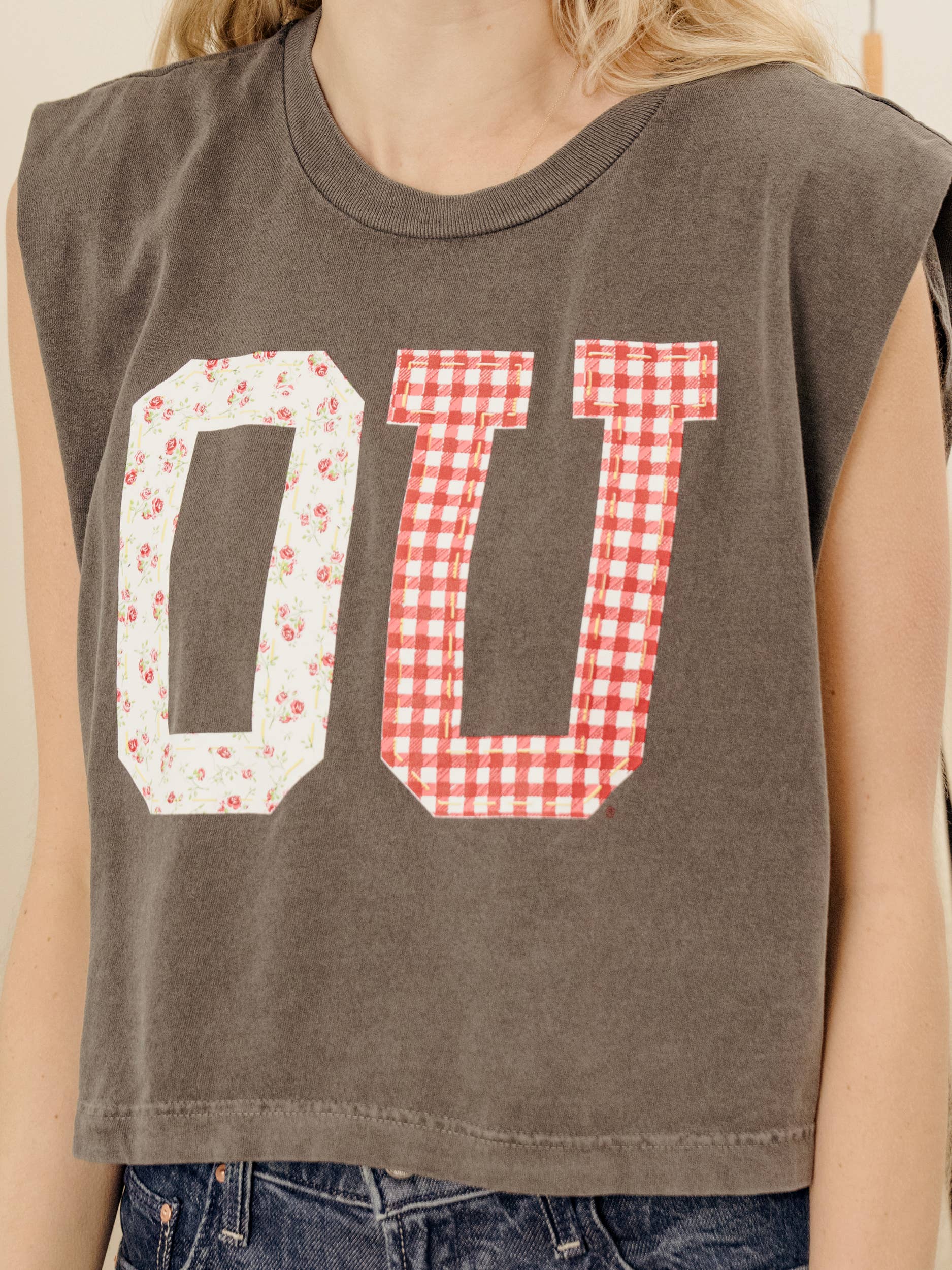Ou Oklahoma Sooners Quilted Puff Ink Smoke Tank