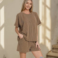 `.Corded Rib Tee & Drawstring Shorts 2pc Set