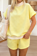 Solid Mock Neck Short Sleeve and Shorts Lounge Set (S-Xl)