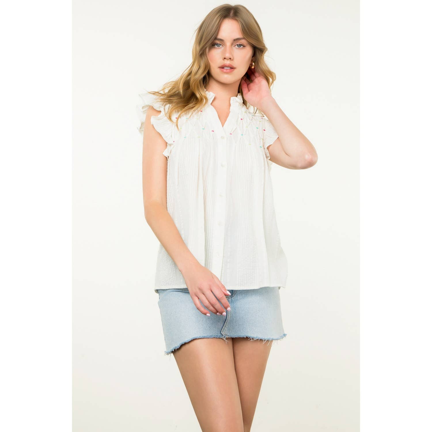 Embroidered Button Down Top
