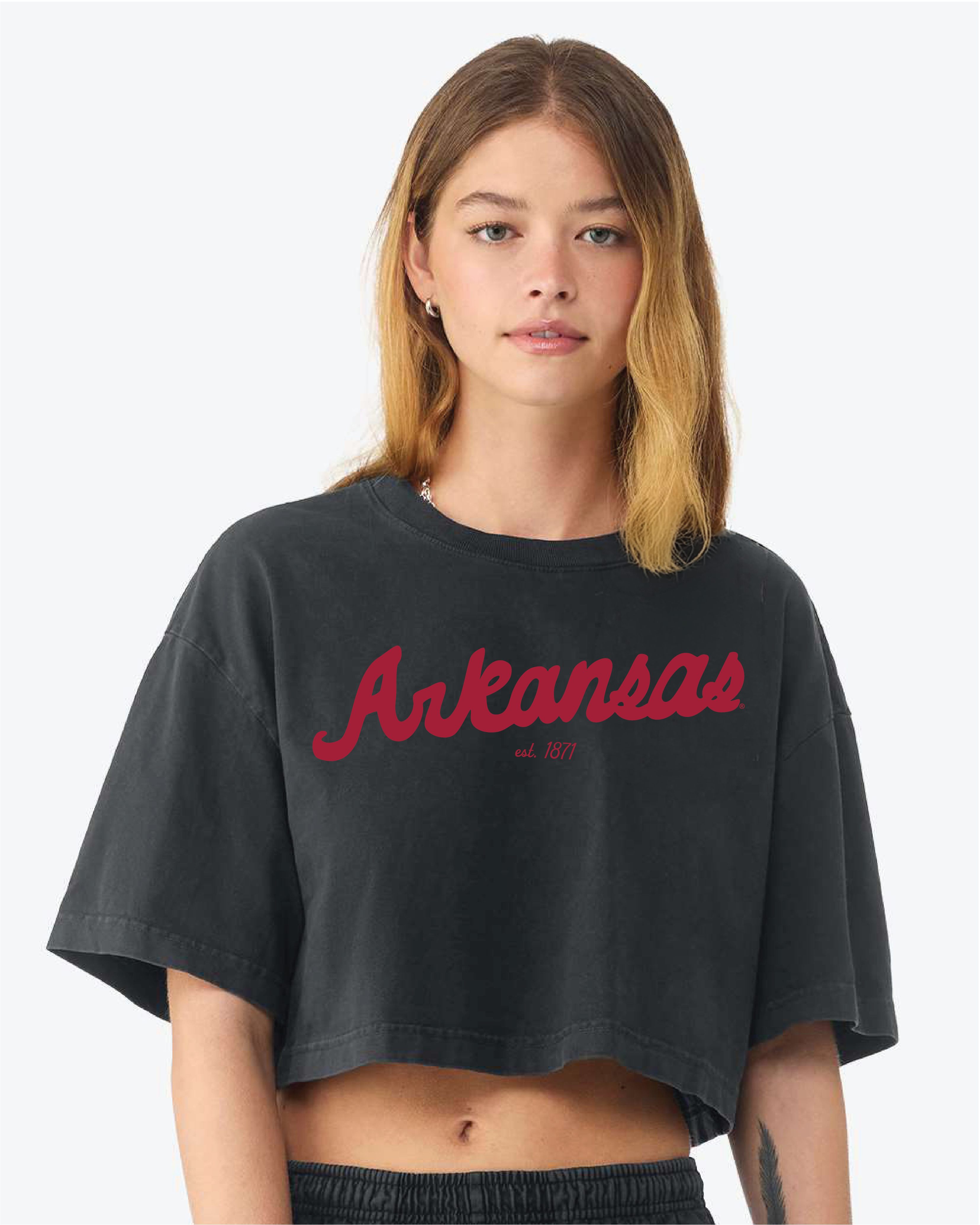 Arkansas Razorbacks Bold Script Black Heavyweight Crop Tee
