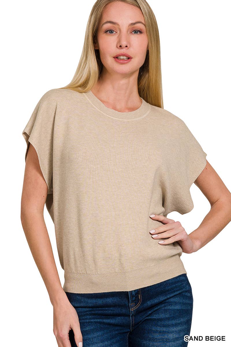 ...SI-26357 Round Neck Short Dolman Sleeve Sweater