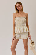 Strapless Stripe Smocked Ruffled Top