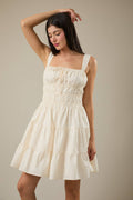 Square Neck Shoulder Strap Elastic Waist Tiered Mini Dress