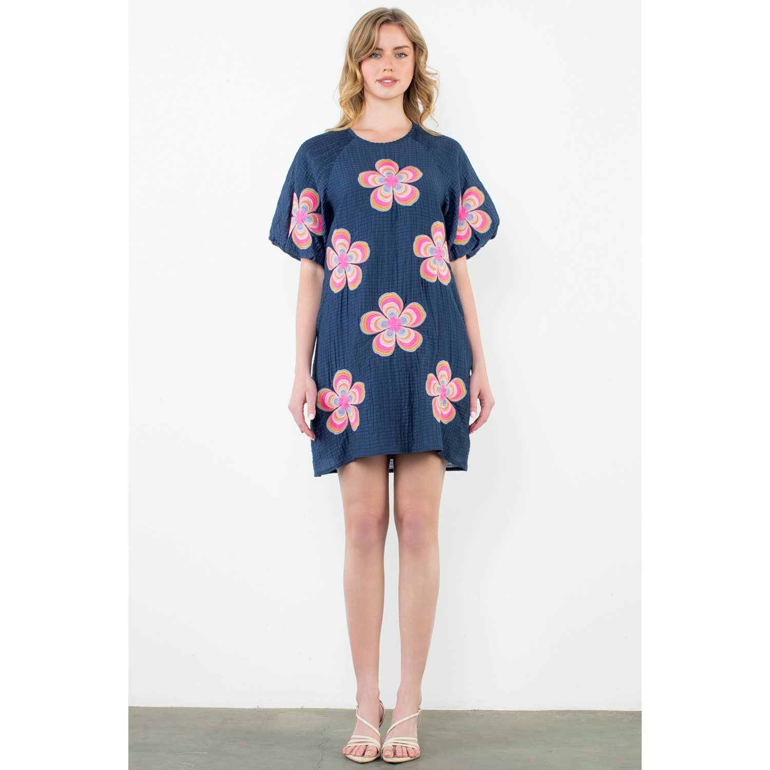 Flower Embroidered Textured Dress