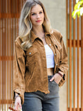.1008 Distressed Corduroy Frayed Hem Cropped Jacket SI-28125
