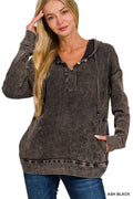.._ SI-25434 Washed Baby Waffle 3 Button Top