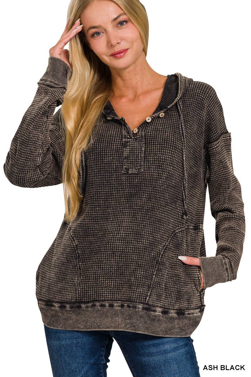 .._ SI-25434 Washed Baby Waffle 3 Button Top