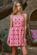 Floral Embroidered Gingham Mini Dress