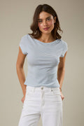 Boat Neck Short Sleeve Stripe Knit Top