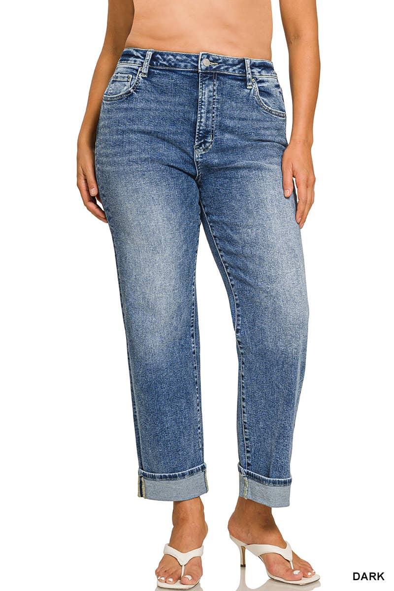 0303 Plus Cuffed Straight Denim Pants SI-29566